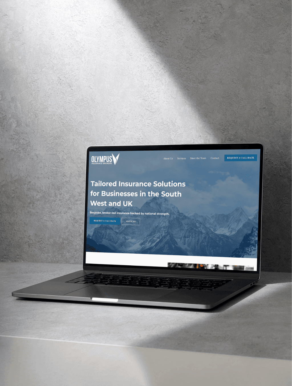 mockup picture of the olympus insurance website