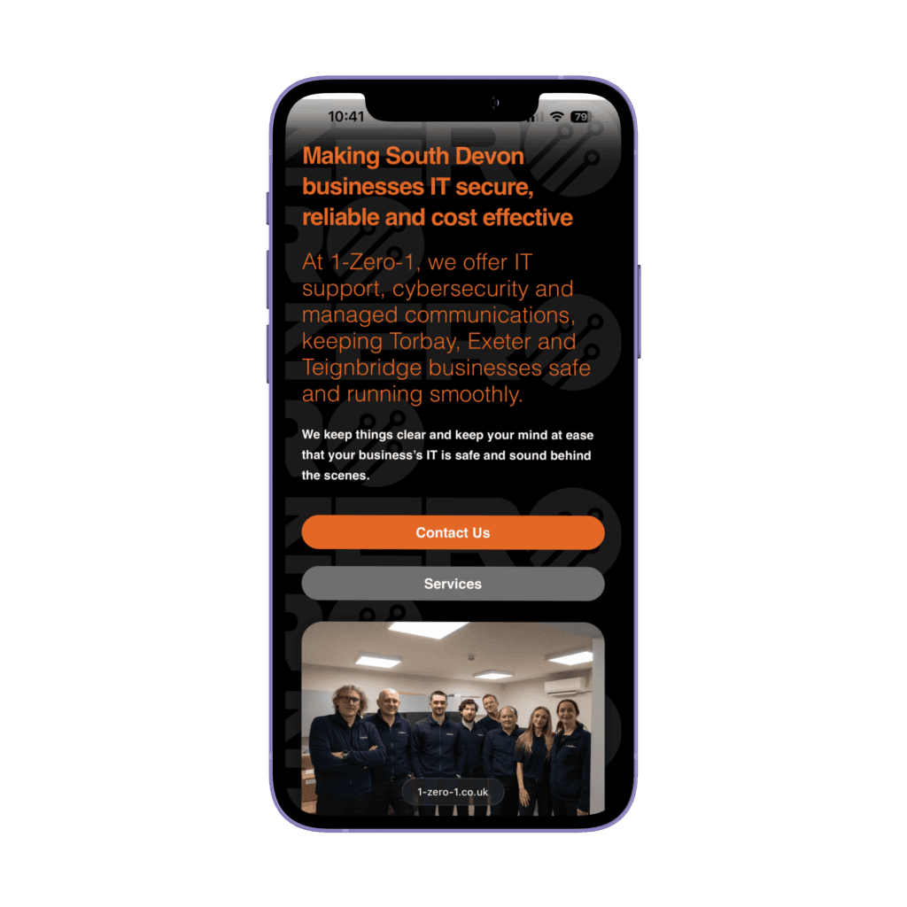 1 zero 1 torquay website mockup on mobile