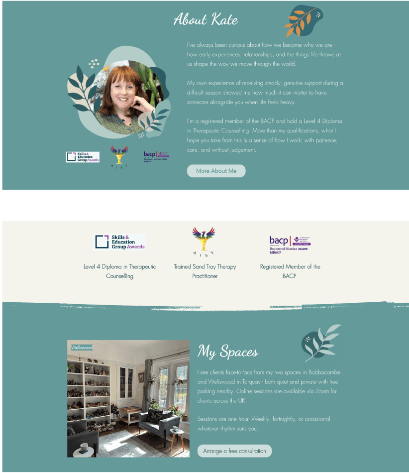 kate renton about page website mockup