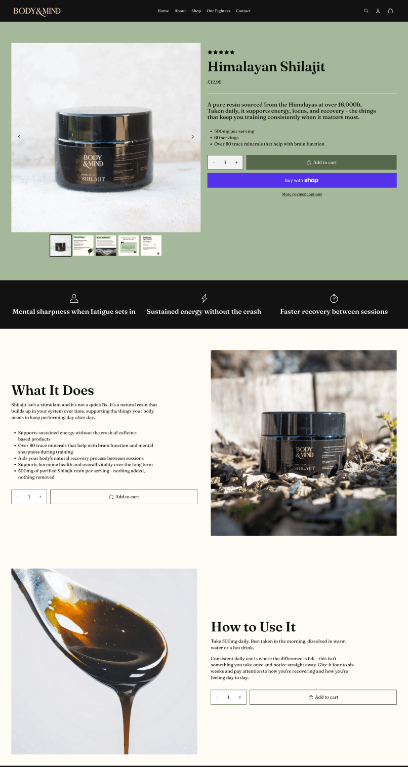 body and mind product page